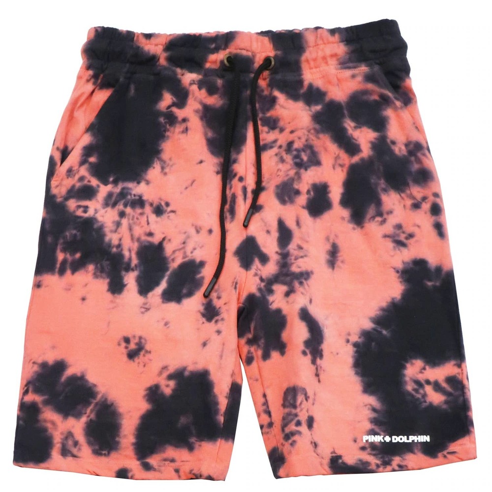 Pink Dolphin Men's Tie Dye Waves Script Logo Fleece Sweat Shorts - Red